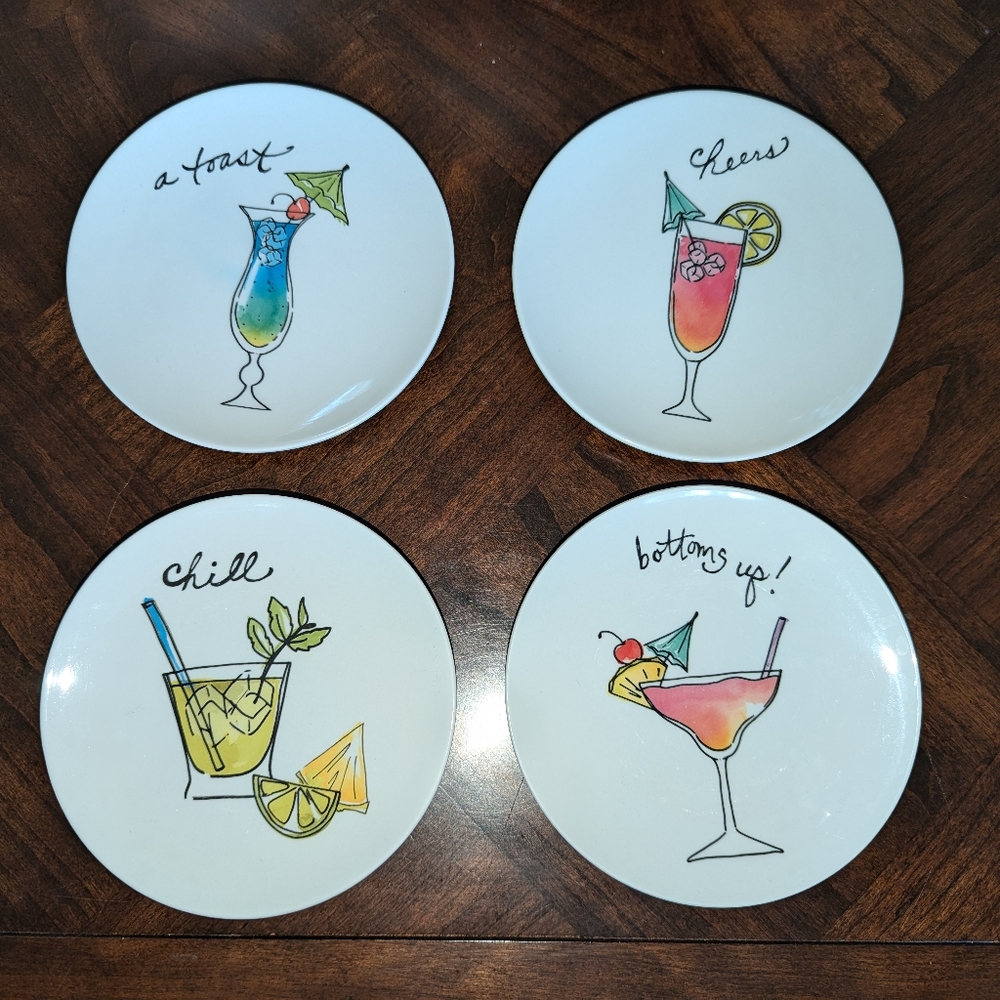 Set of 4 Queen West Appetizer Plates Cocktail Melamine 6"